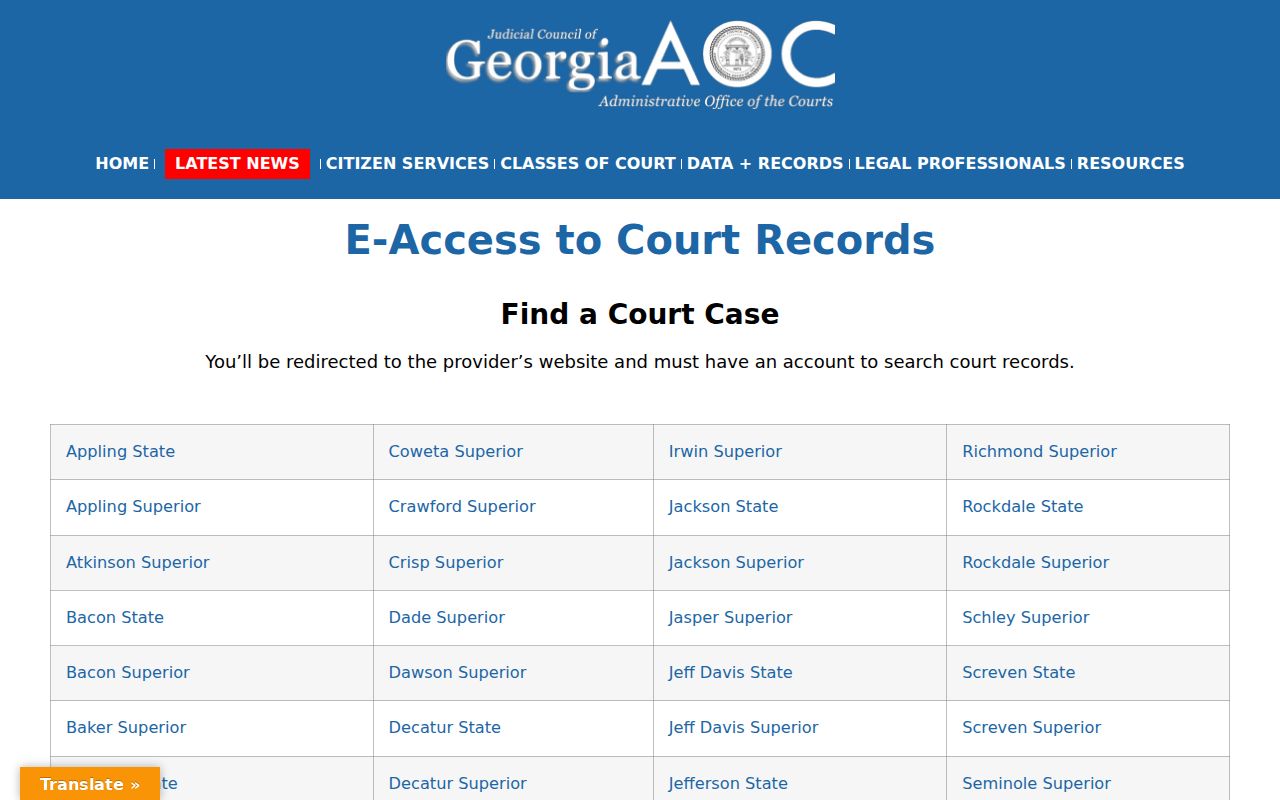 Baldwin County warrant lookup Georgia Courts provider account gate