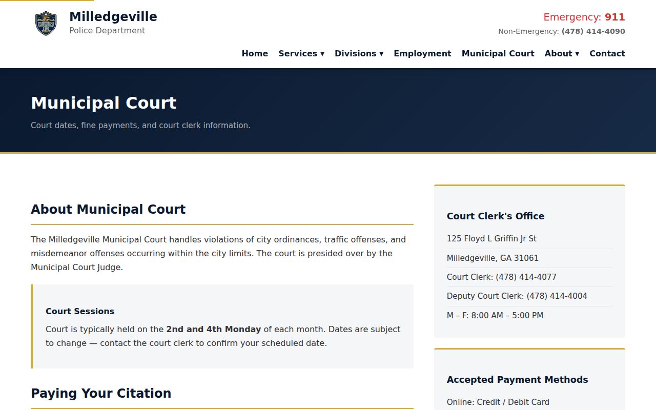 Milledgeville warrant search Municipal Court payment instructions