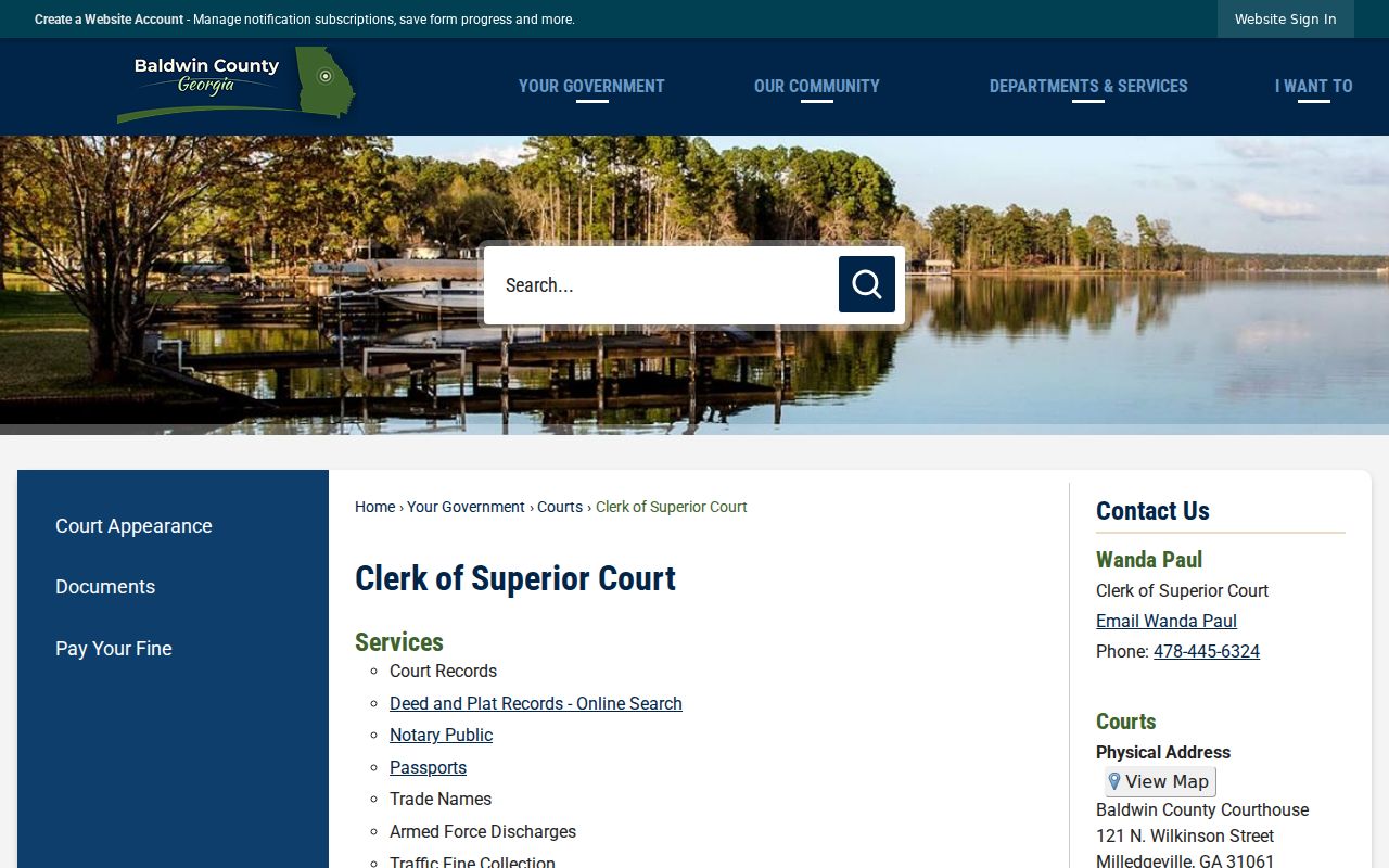 Baldwin County warrant records clerk citation and case access page